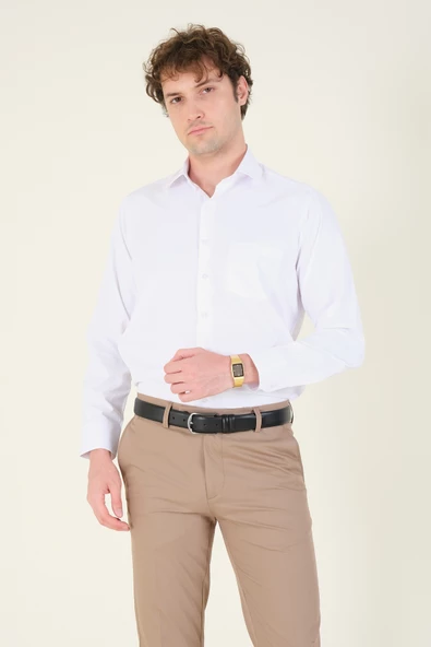 Erkek Tek Cep Klasik Kesim Gömlek Beyaz - 2