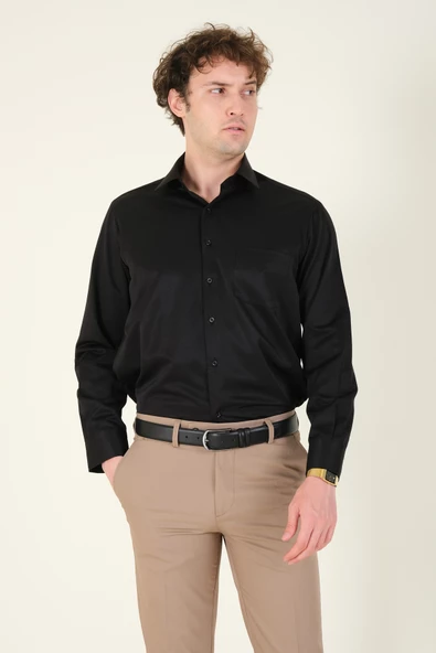 Erkek Tek Cep Klasik Kesim Gömlek Siyah - 2