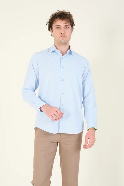 Erkek Tek Cep Klasik Kesim Gömlek Mavi - 4