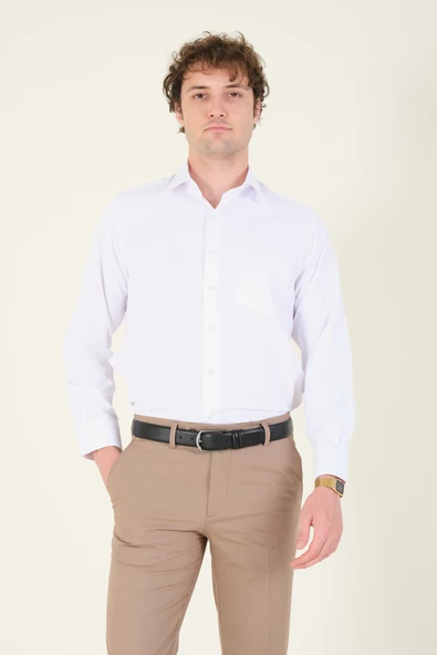 Erkek Tek Cep Klasik Kesim Gömlek Beyaz