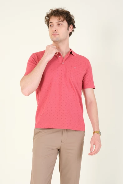 Erkek Desenli Cepli Polo Yaka T-Shirt Gül - Resim 2