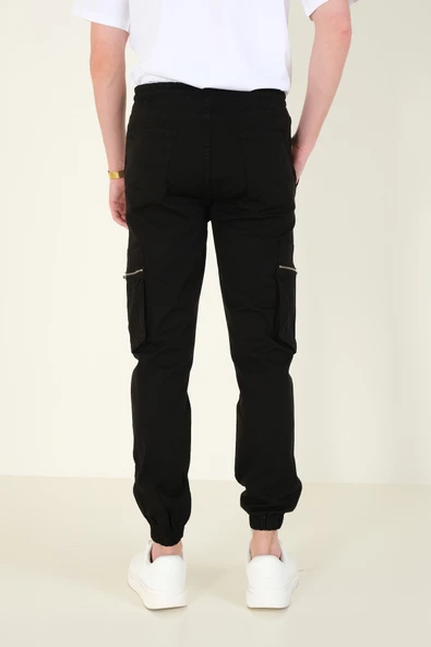 Erkek Kargo Cep Paça Lastikli Pantolon Siyah - 4