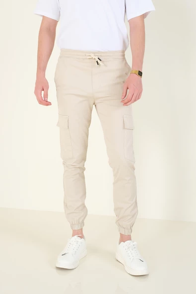 Erkek Kargo Cep Paça Lastikli Pantolon Taş - 3