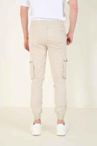 Erkek Kargo Cep Paça Lastikli Pantolon Taş - 3