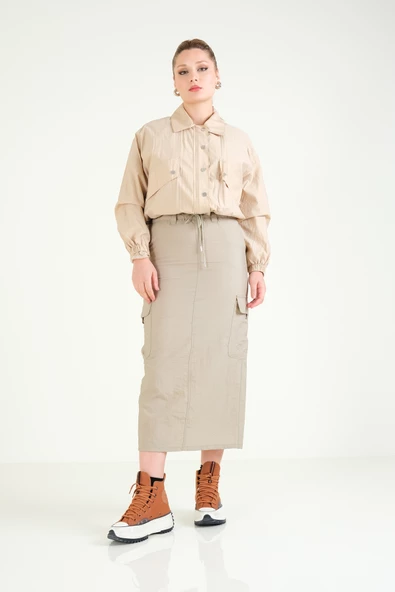 Kadın Paraşüt Crop Mont Açık Camel - 6