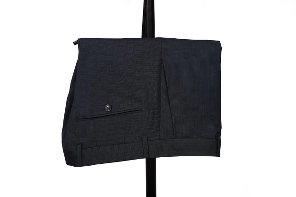 Slim Fit Yünlü Lacivert Takım Elbise - 4