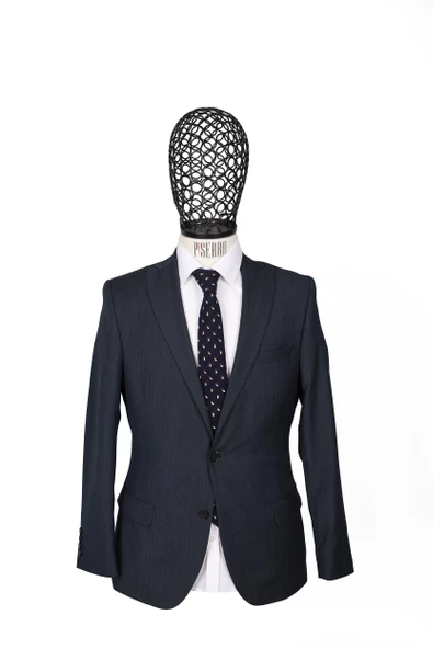 Slim Fit Yünlü Lacivert Takım Elbise - 2