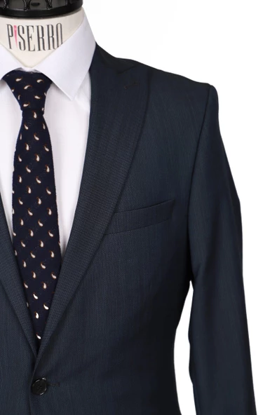 Slim Fit Yünlü Lacivert Takım Elbise - 3