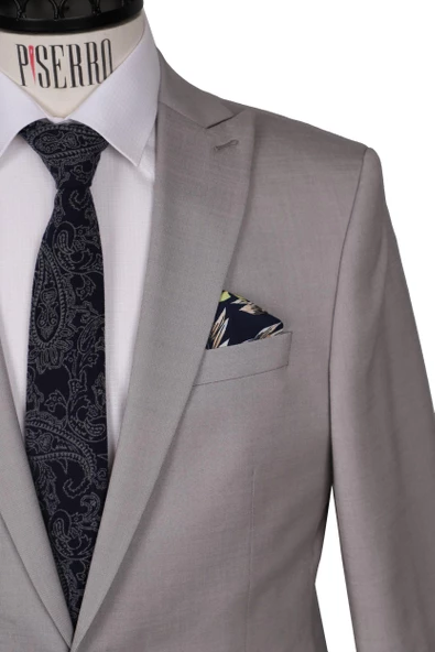 Slim Fit Yünlü Gri Takım Elbise - 3