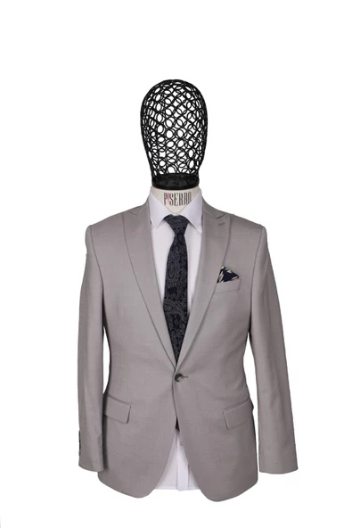 Slim Fit Yünlü Gri Takım Elbise - 2