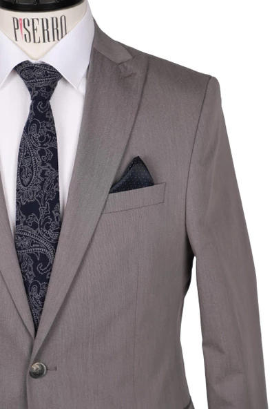 Slim Fit Gri Takım Elbise - 3