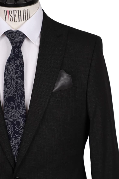 Slim Fit Yünlü Siyah Takım Elbise - 3
