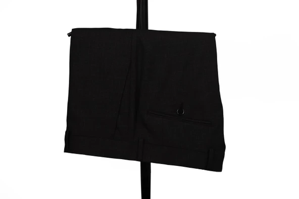 Slim Fit Yünlü Siyah Takım Elbise - 4