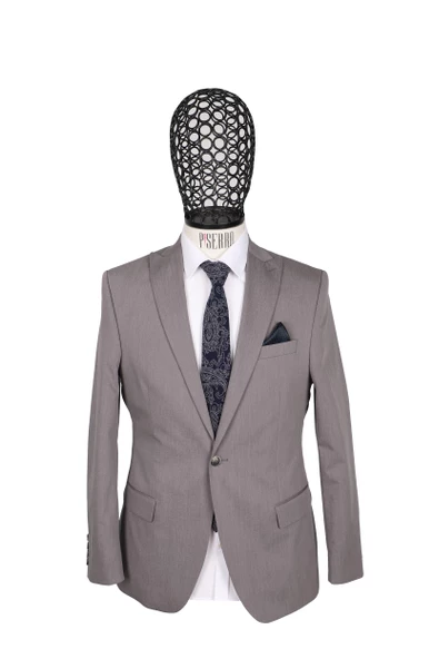 Slim Fit Gri Takım Elbise - 2