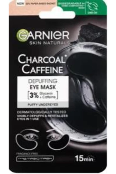 GARNİER GARNIER Charcoal Caffine Depuffing Eye Mask - Göz Çevresi Kağıt Maskesi 5gr