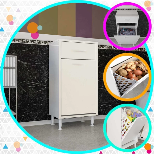 Modilayn ÇAKIR 45x86 cm Çekmeceli Kirli Çamaşır Sepetli Banyo Dolabı - 2