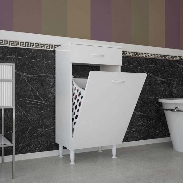 Modilayn ÇAKIR 45x86 cm Çekmeceli Kirli Çamaşır Sepetli Banyo Dolabı