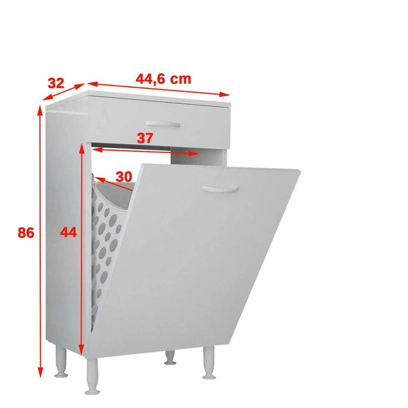 Modilayn ÇAKIR 45x86 cm Çekmeceli Kirli Çamaşır Sepetli Banyo Dolabı - 10