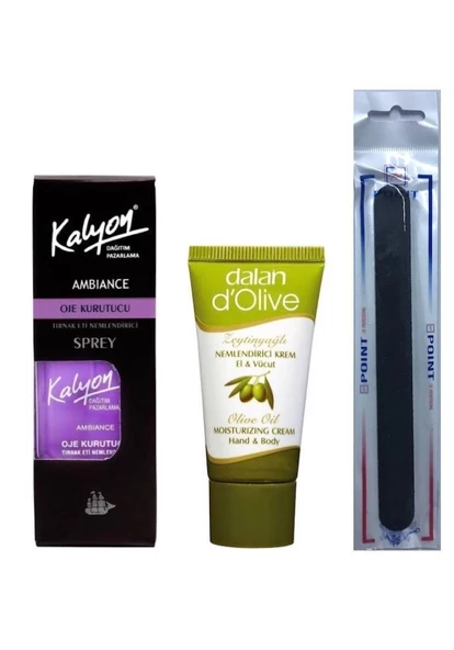 Kalyon Oje Kurutucu Sprey 17 ML + Dalan Krem 20 Ml + Tırnak Törpüsü