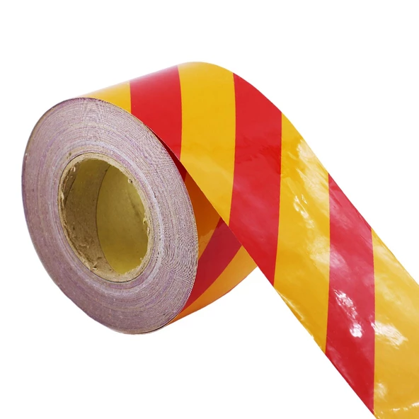 Reflektörlü Yapışkanlı Parlayan Fosfor Sarı Kırmızı Reflektif Düz Şerit Bant 10 cm 1 Mt İkaz Bandı - Resim 6