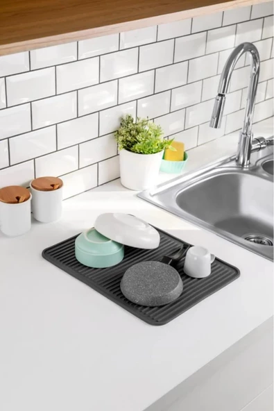 Büyük Boy Çok Amaçlı Bulaşık Matı, Kaydırmaz Silikon Kurutmalık Lavabo Buzluk Halısı 40x32cm - 2
