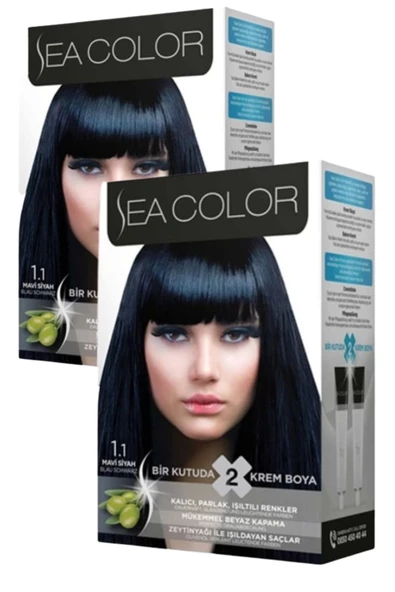 Sea Color 1/1 Saç Boyası Mavi Siyah 100 ml x 2 Kutu
