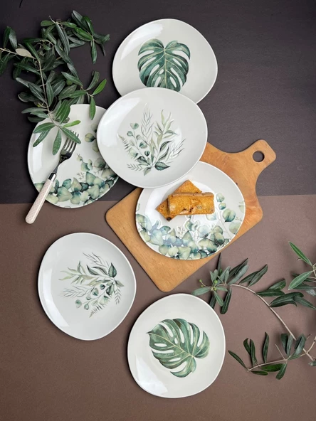 Tabak Evi Porselen Hoja Verde Pebble Pasta Takımı 19x21cm 6 Parça - 6