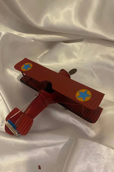 Metal Uçak Dekoratif Maket El Yapımı Oyuncak Teyyare Planör Kırmızı - 5