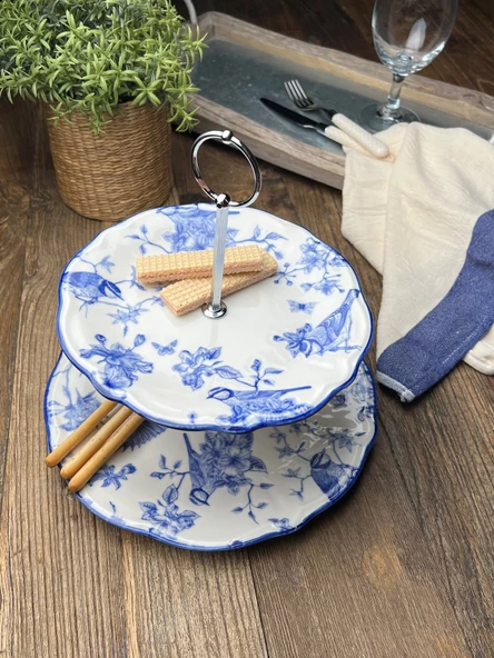 Tabak Evi Porselen Garden Fulya Katlı Kurabiyelik 21-26cm (Aparatlı) - 2