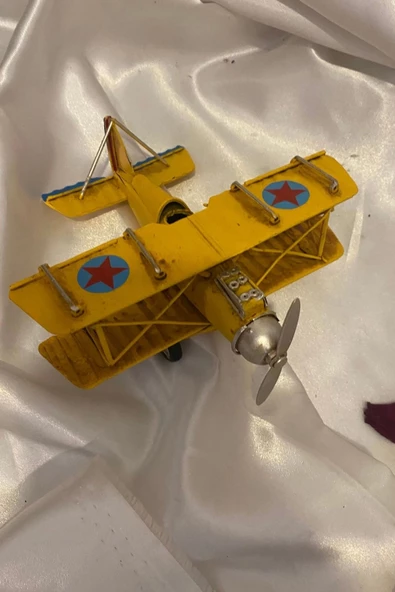 Metal Uçak Dekoratif Maket El Yapımı Oyuncak Teyyare Planör Sarı ürün görseli