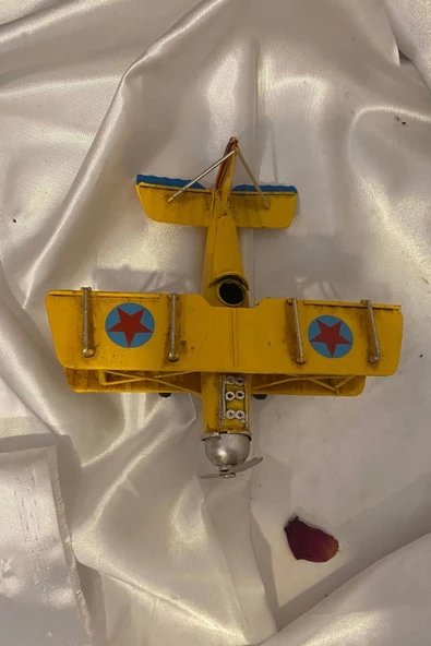 Metal Uçak Dekoratif Maket El Yapımı Oyuncak Teyyare Planör Sarı - Resim 5