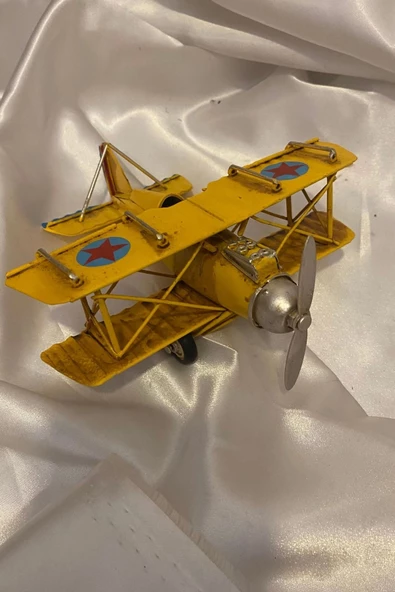 Metal Uçak Dekoratif Maket El Yapımı Oyuncak Teyyare Planör Sarı - Resim 2