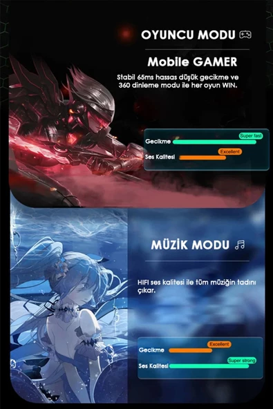 Özel RGB Işıklı K55 Tws Pro Extra Bass Mikrofonlu 3D Stereo Ses Bluetooth Kablosuz Oyuncu Kulaklık - 4