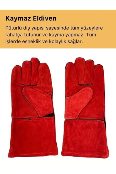 Deluxe Serisi Yanmaz Isıya Dayanıklı Eldiven Kaynak Yangın Için Su Geçirmez Çok Amaçlı Deri Eldiven - 2