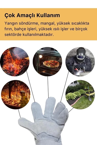 Deluxe Serisi Yanmaz Isıya Dayanıklı Eldiven Kaynak Yangın Için Su Geçirmez Çok Amaçlı Deri Eldiven - 5