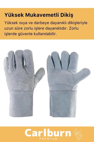 Deluxe Serisi Yanmaz Isıya Dayanıklı Eldiven Kaynak Yangın Için Su Geçirmez Çok Amaçlı Deri Eldiven - 8