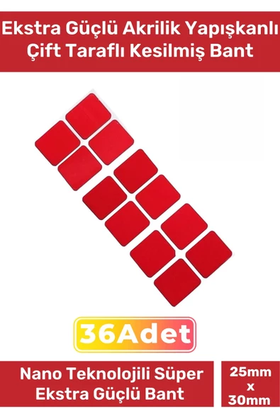 Özel Üretim Ekstra Güçlü PE Köpük Esaslı Çift Taraflı Hazır Kesilmiş 25x30mm Asma Bant 36 Adet