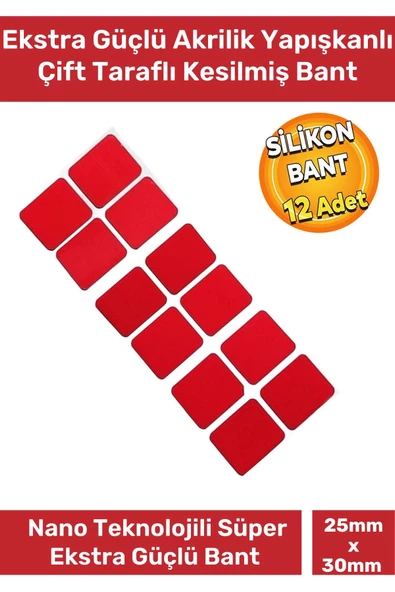 Özel Üretim Ekstra Güçlü PE Köpük Esaslı Çift Taraflı Hazır Kesilmiş 25x30mm Asma Bant 12 Adet