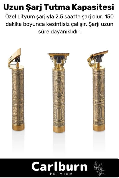 Premium Çelik Kasa Profesyonel Şarjlı Saç Sakal Ense Çizim Lazer Öncesi Tüm Vücut Tıraş Makinesi - 4