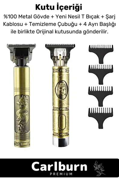 Premium Çelik Kasa Profesyonel Şarjlı Saç Sakal Ense Çizim Lazer Öncesi Tüm Vücut Tıraş Makinesi - 5