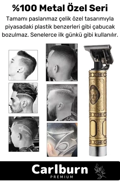 Premium Çelik Kasa Profesyonel Şarjlı Saç Sakal Ense Çizim Lazer Öncesi Tüm Vücut Tıraş Makinesi - 2