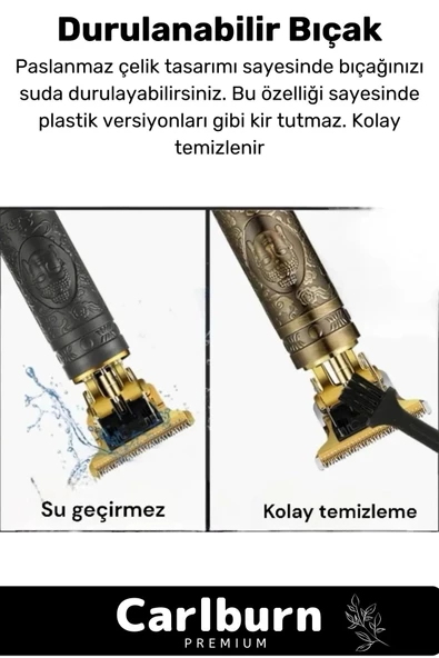 Premium Çelik Kasa Profesyonel Şarjlı Saç Sakal Ense Çizim Lazer Öncesi Tüm Vücut Tıraş Makinesi - 3