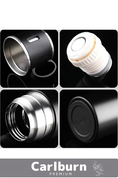 Özel Üretim Paslanmaz Çelik 3 Bardaklı Soğuk Sıcak Termos Vakumlu Termos Set Çanta Hediyeli 550 Ml - 2