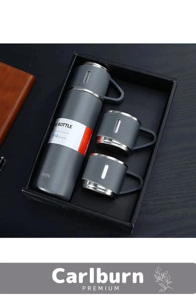 Özel Üretim Paslanmaz Çelik 3 Bardaklı Soğuk Sıcak Termos Vakumlu Termos Set Çanta Hediyeli 550 Ml - 4