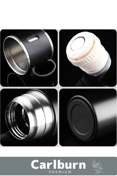 Özel Üretim Paslanmaz Çelik 3 Bardaklı Soğuk Sıcak Termos Vakumlu Termos Set Çanta Hediyeli 550 Ml - 2