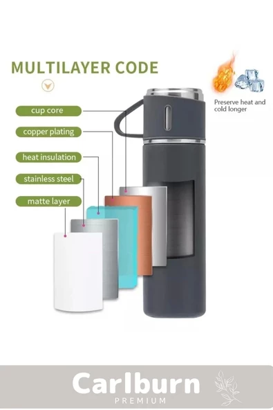 Özel Üretim Paslanmaz Çelik 3 Bardaklı Soğuk Sıcak Termos Vakumlu Termos Set Çanta Hediyeli 550 Ml - 4