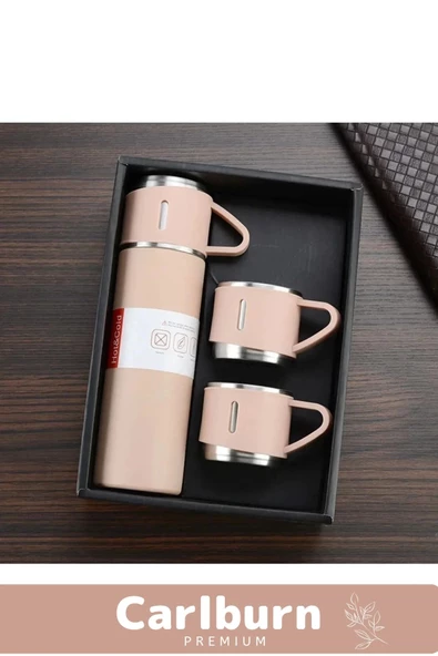 Özel Üretim Paslanmaz Çelik 3 Bardaklı Soğuk Sıcak Termos Vakumlu Termos Set Çanta Hediyeli 550 Ml - 3