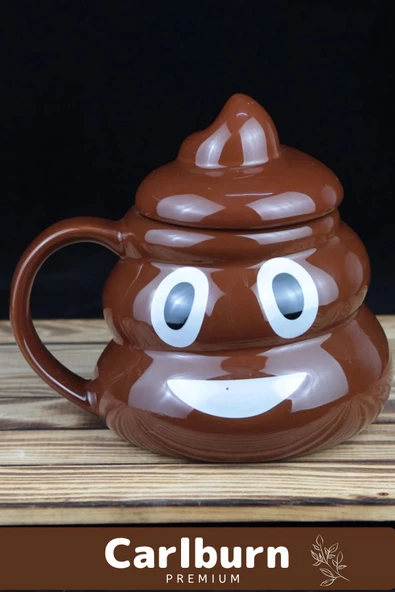 Premium Özel Tasarım Hediye Kutulu Gülücüklü Bok Şekilli Seramik Kupa 14 x 15 cm Emoji Bardak - 4