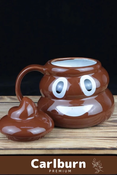 Premium Özel Tasarım Hediye Kutulu Gülücüklü Bok Şekilli Seramik Kupa 14 x 15 cm Emoji Bardak - 5