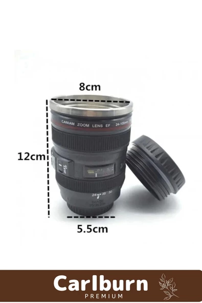 Paslanmaz Çelik Objektif Görünümlü Sevgili Hediye İlginç Lens Kupa Çelik Kahve Çay Termos Mug Bardak - 3